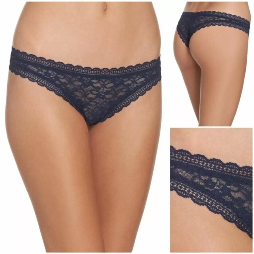 NWT Free People Intimately Navy Lace Tanga Thong Sz M